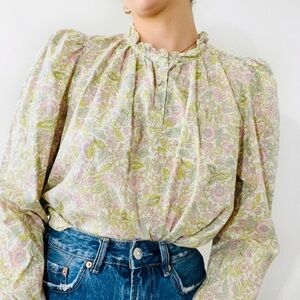 House of Harlow 1960 Green and Pink Floral Blouse